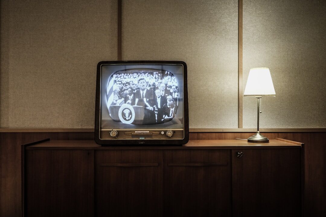 family watching old tv