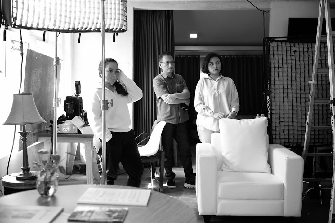 actors on black and white tv set